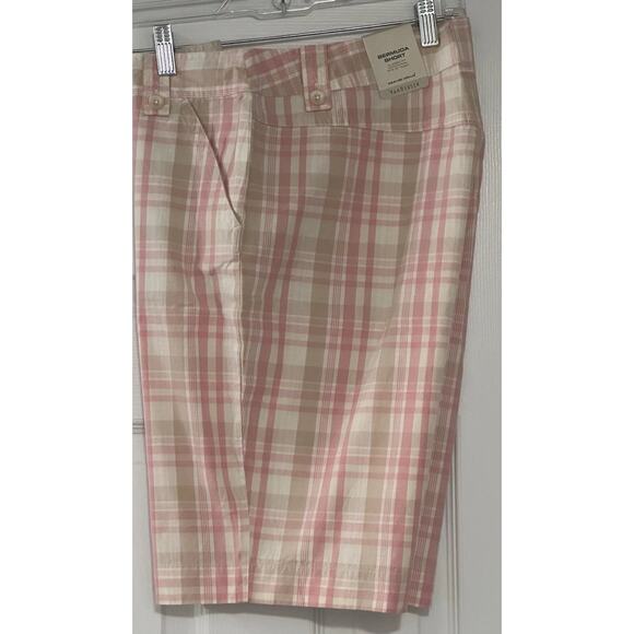Women's Short Vanheusen Women’s Plaid Bermuda Shorts Pink Tan Cream Size 12 New - Picture 16 of 16